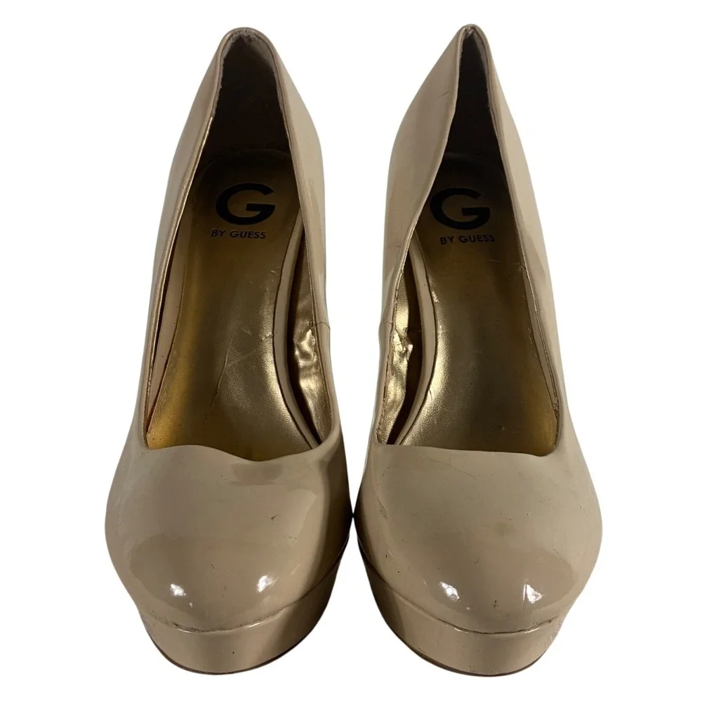 G By Guess GGWinna Nude Patent Platform Pumps Womens 11M Beige Stiletto Heels